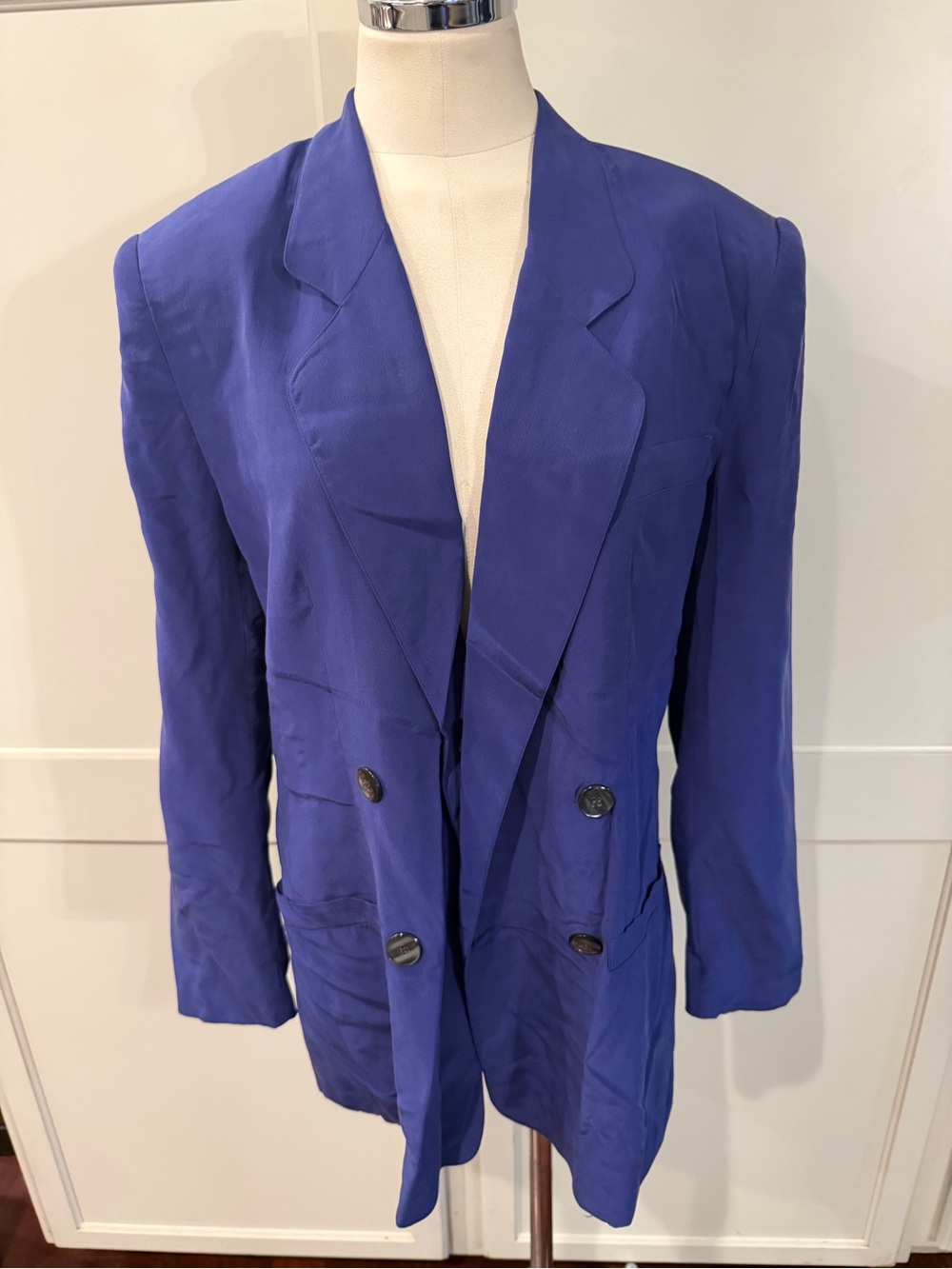 90s vintage Classic Double-Breasted Royal Blue Blazer 100% silk